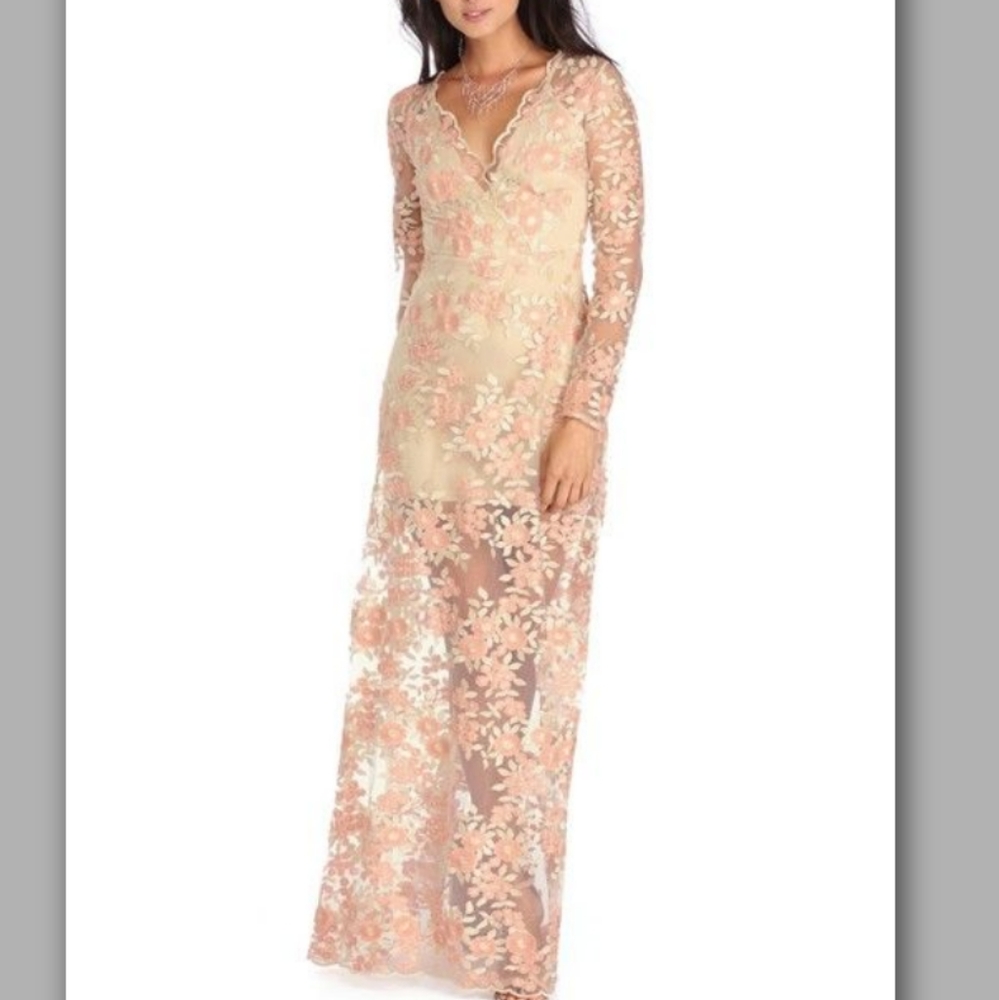 Natural Irene Embroidered Lace Floral Dress